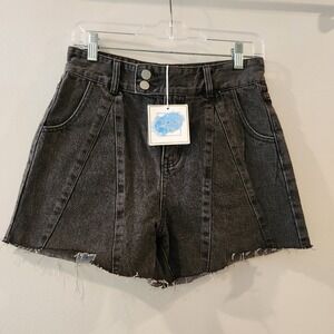 Cloud Ten Women's Shirts Black Denim High-Rise Raw‎ Hem Size Medium NWT